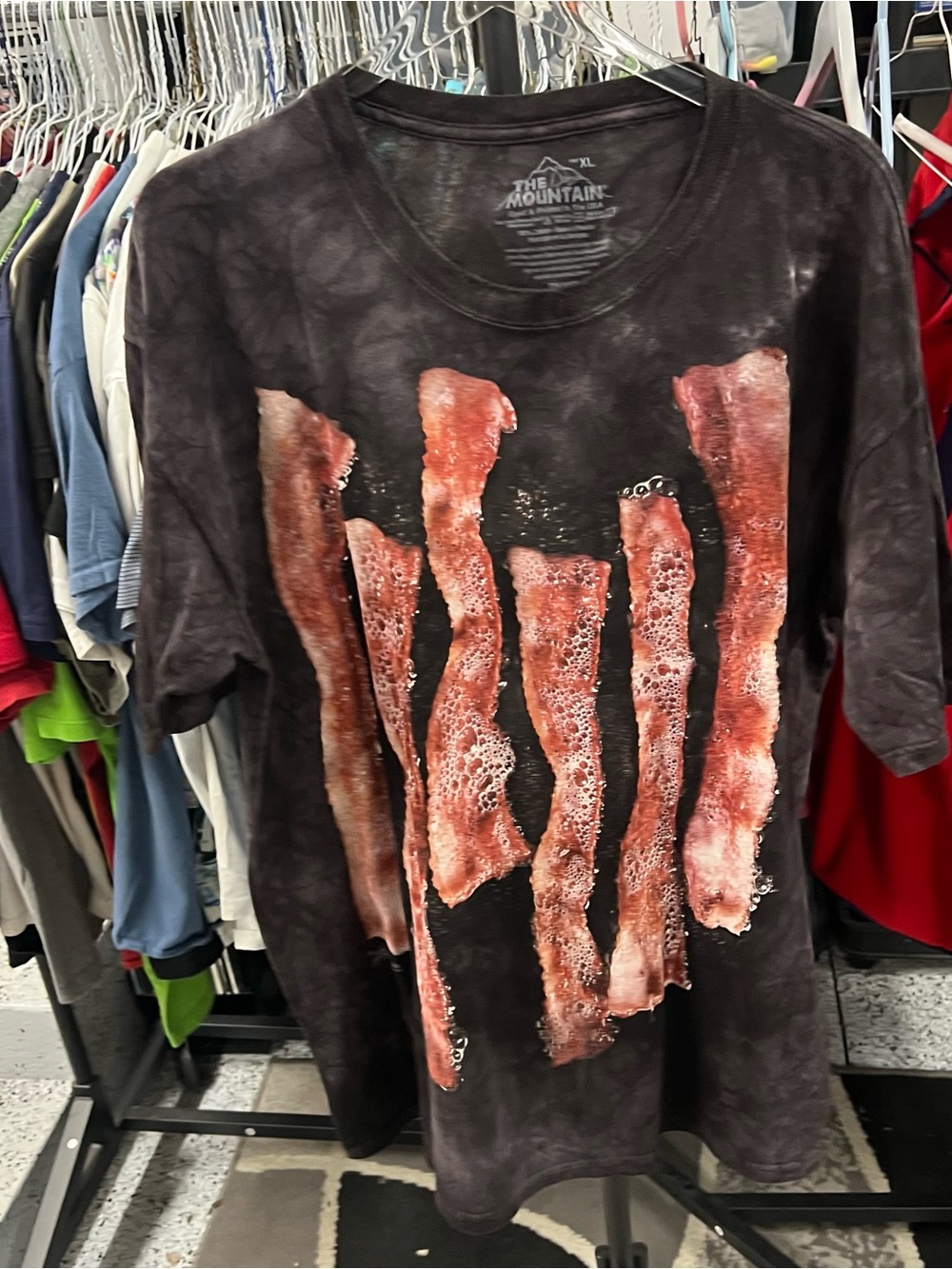The Mountain Shirt Men’s XL Black Bacon Funny Food Graphic Tee Novelty Cotton